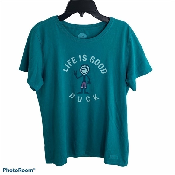 Life Is Good Duck T-Shirt Women’s Medium Blue - Picture 1 of 4